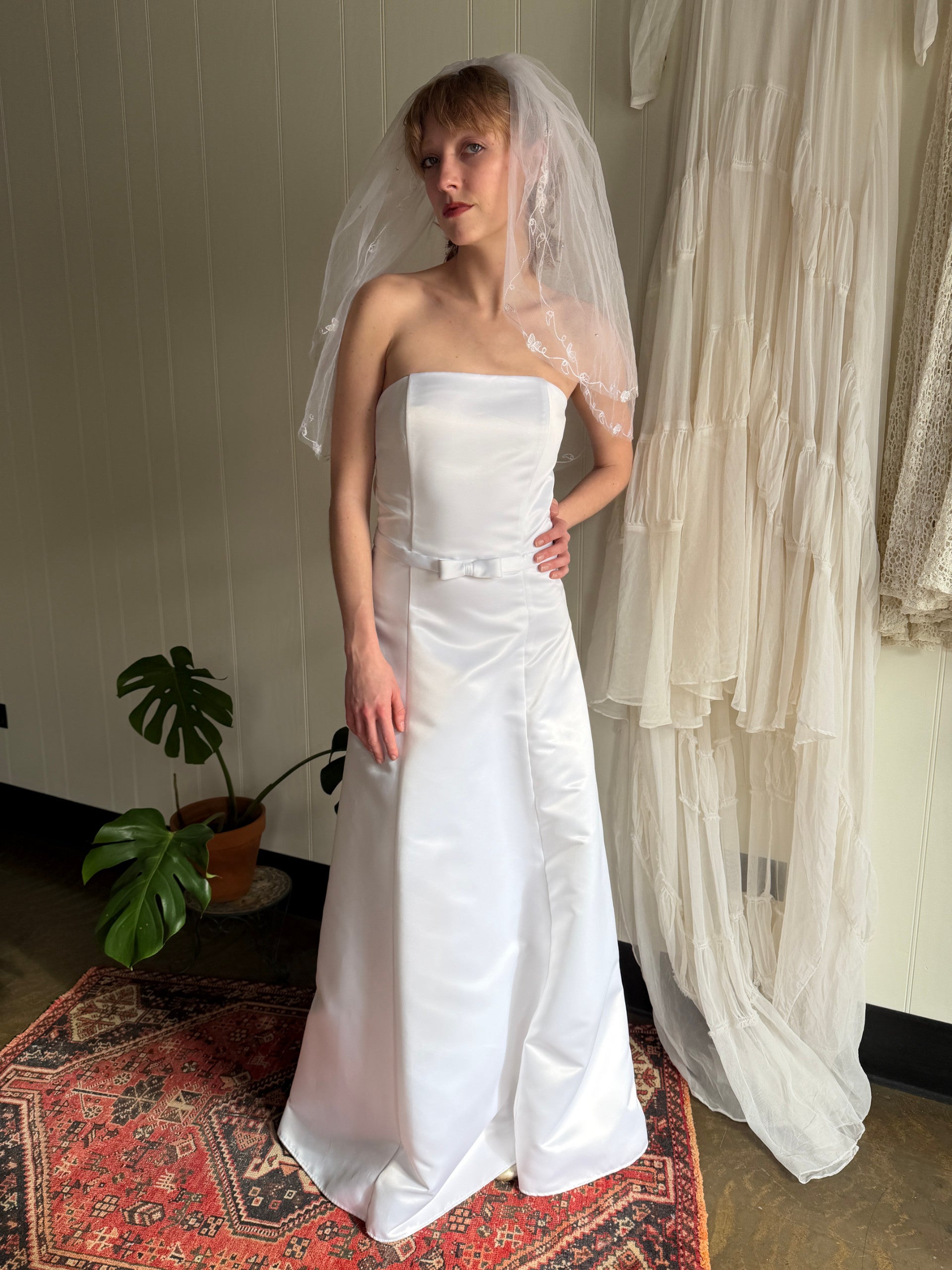 90s strapless dress 1990s White Satin Strapless Dress