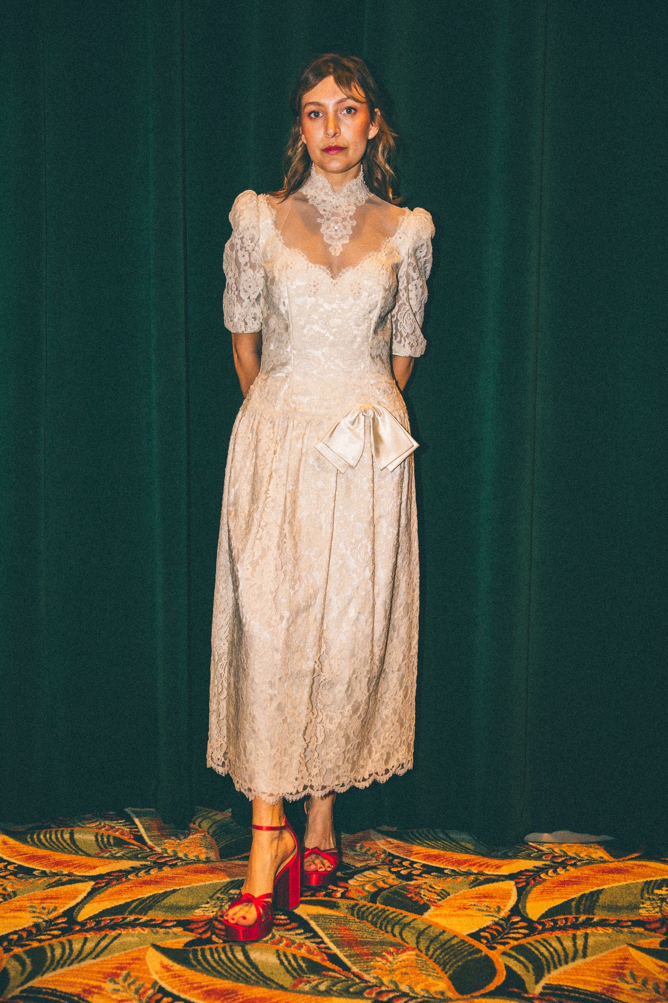 80s Drop Waist, Beaded, Tea Length Wedding Dress