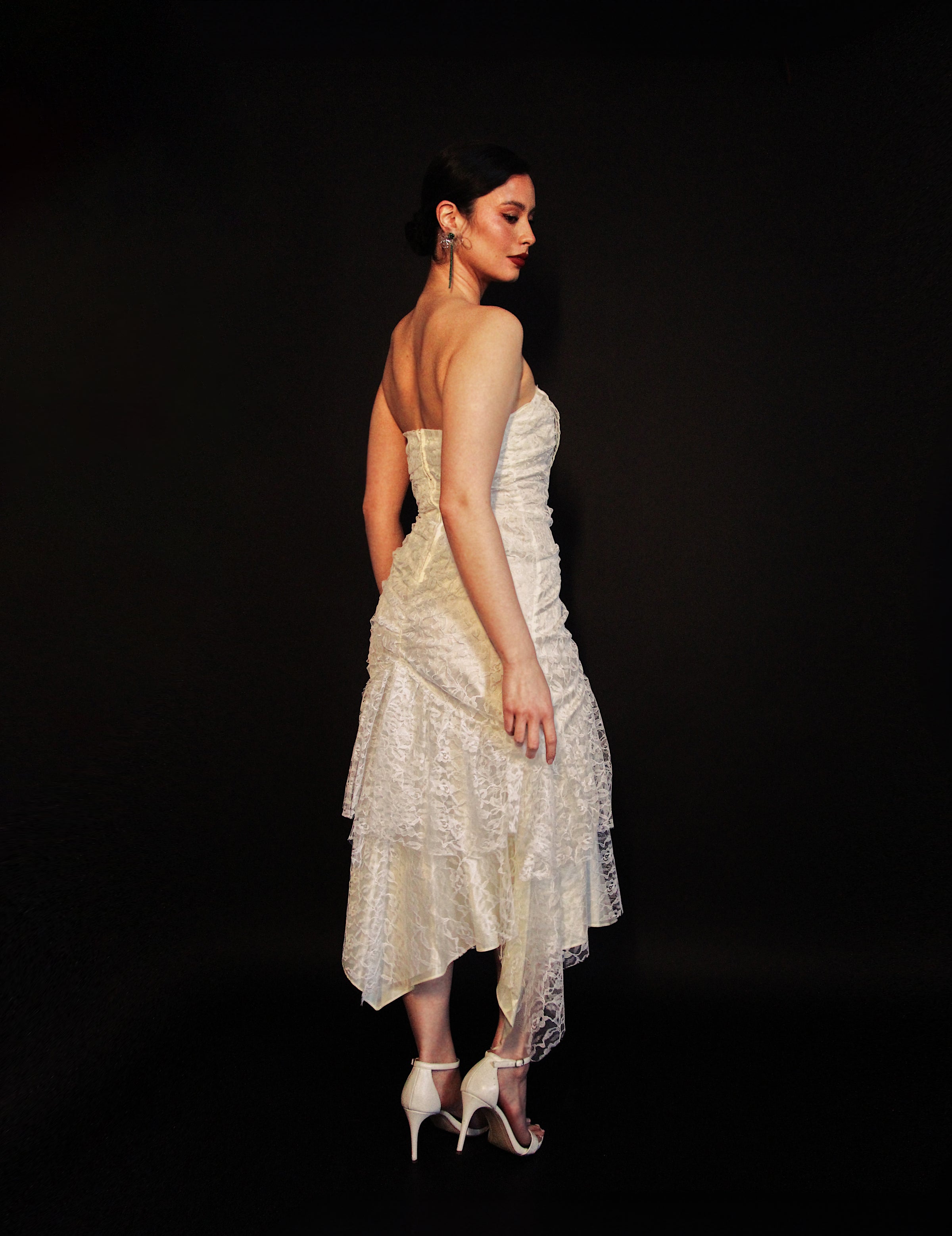 Vintage 80s Strapless Tea Length Wedding Dress | Dear Saint