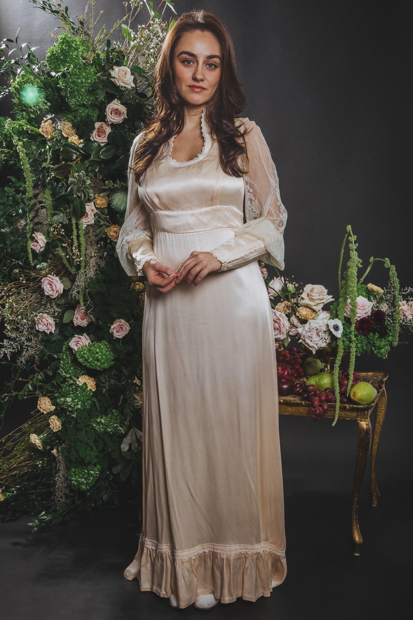 gunne sax dress 1970s Vintage 1970's Gunne Sax by Jessica McClintock Brown Velvet & Cotton Muslin Long Sleeve Maxi Dress main image 1